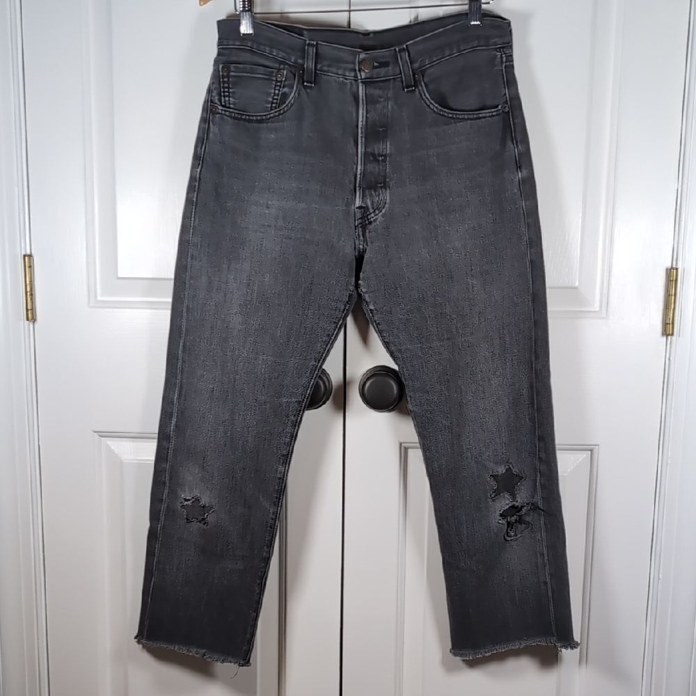 Upcycled Vintage Style Grunge 90s Y2K Levi's 501 Black Raw Hem Distressed OOAK